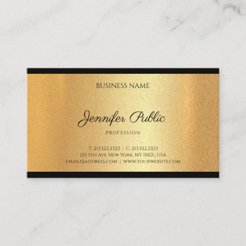 Modern Faux Gold Hand Script Text Calligraphy Chic Business Card