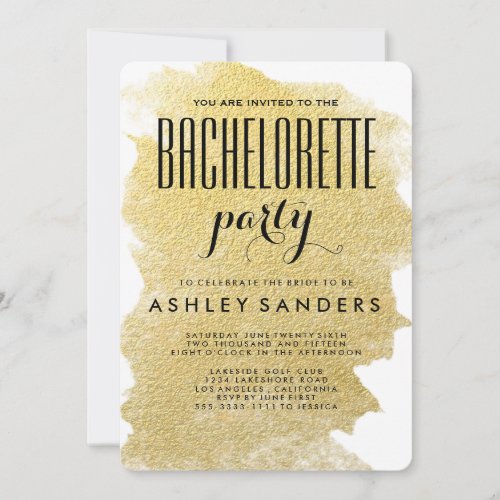 MODERN GOLD FOIL BACHELORETTE PARTY INVITATION 5" X 7" INVITATION CARD