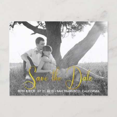 Modern Faux Gold Leaf Save The Date Announcement Postcard