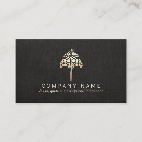 Faux Gold Leaf Tree and Linen Black Business Card