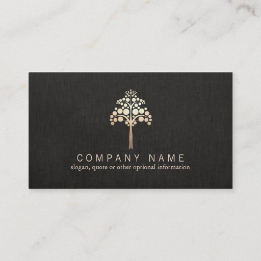 Customizable Faux Gold Leaf Tree and Linen Black Business Card