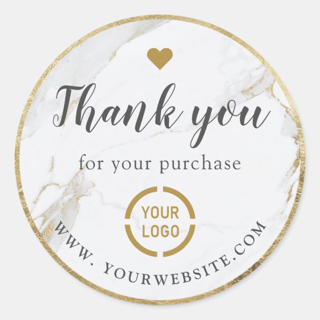 Modern faux gold marble logo business thank you classic round sticker (Front)