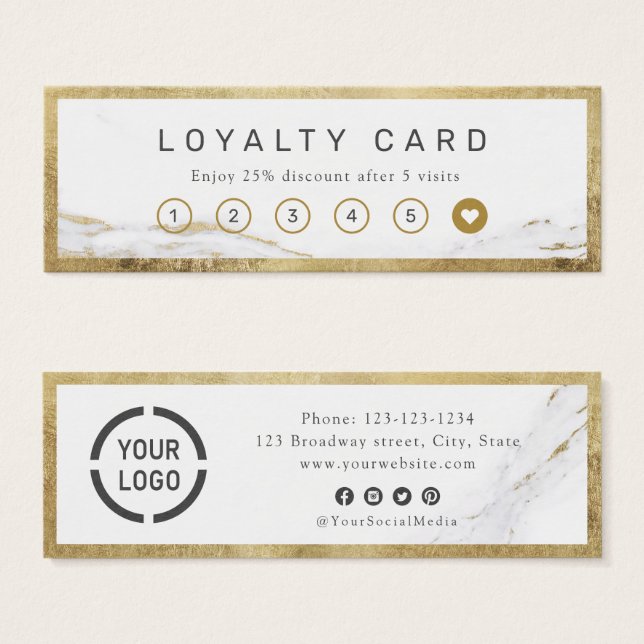 Modern faux gold marble luxe business loyalty card (Front & Back)