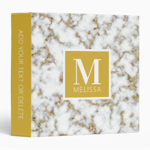 Modern Faux Gold Marble Monogram 3 Ring Binder