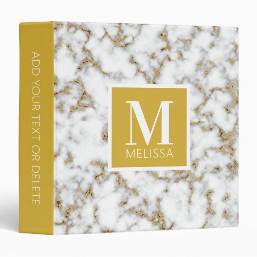 Modern Faux Gold Marble Monogram 3 Ring Binder