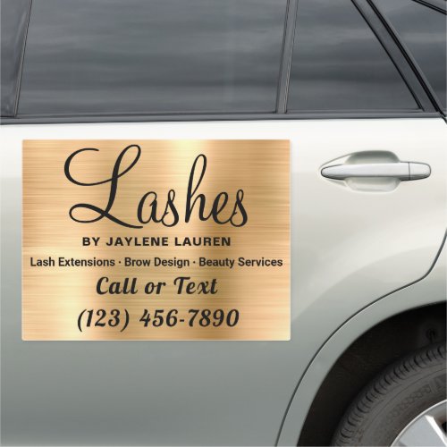 Modern Faux Gold Metal Steel Lash Beauty Service Car Magnet