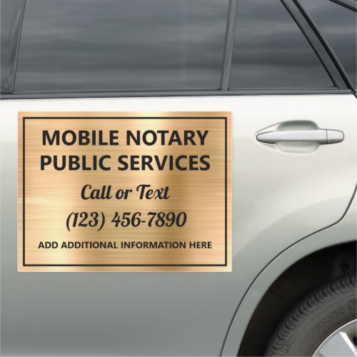 Modern Faux Gold Metal Steel Mobile Notary Service Car Magnet