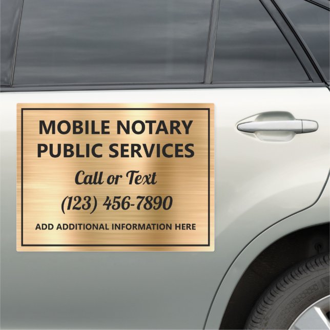 Modern Faux Gold Metal Steel Mobile Notary Service Car Magnet (In Situ)