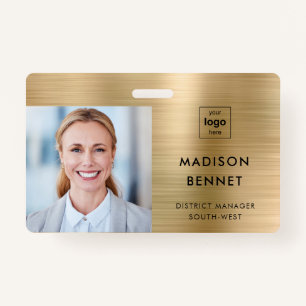 Modern Faux Gold Metallic Corporate Photo ID Badge
