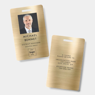 Modern Faux Gold Metallic Corporate Photo ID Badge