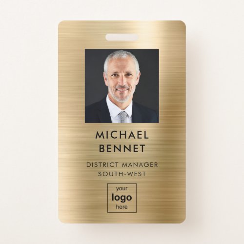 Modern Faux Gold Metallic Corporate Photo ID Badge