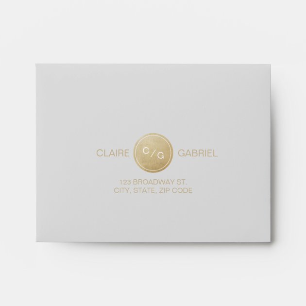 Modern Faux Gold Monogram Wedding RSVP Envelope