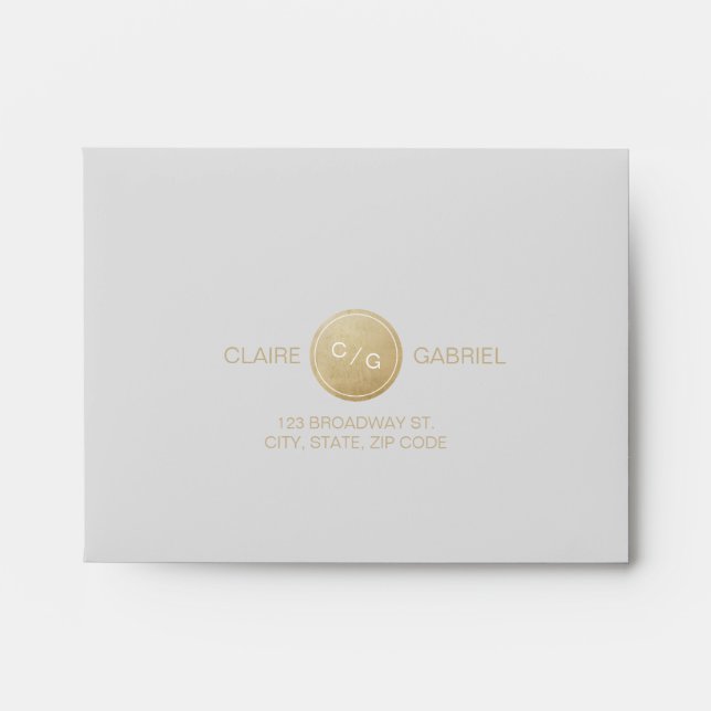 Modern faux gold monogram wedding RSVP Envelope (Front)