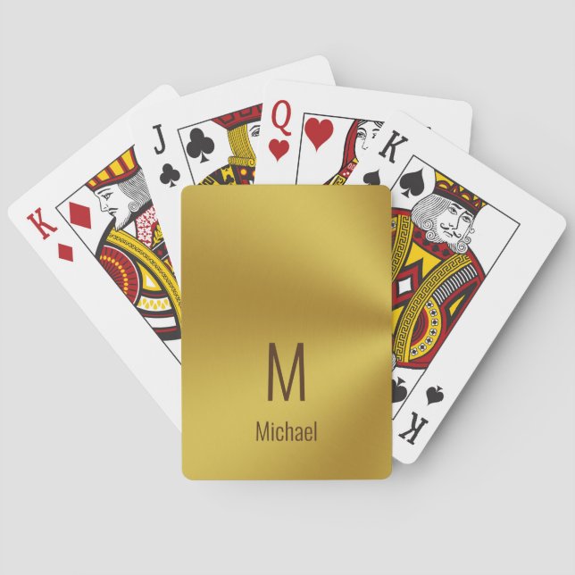 Modern Faux Gold Name and Monogram Poker Cards (Back)