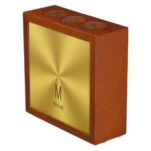 Modern Faux Gold Name Initial Letter Monogram Desk Organizer