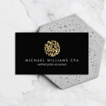 Modern Faux Gold Numbers Logo Accountant Black Business Card