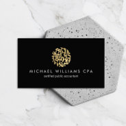 Modern Faux Gold Numbers Logo Accountant Black Business Card at Zazzle