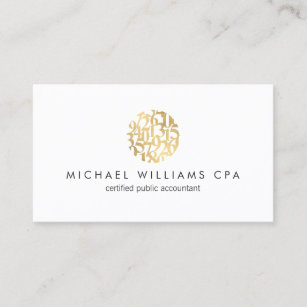 Cpa Business Cards Zazzle Modern Faux Gold Numbers Logo Accountant Business Card