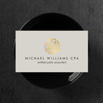 Modern Faux Gold Numbers Logo Accountant Gray Business Card by 1201am at Zazzle