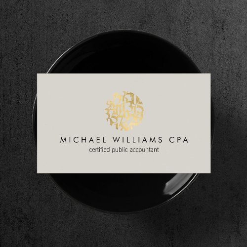 Modern Faux Gold Numbers Logo Accountant Gray Business Card