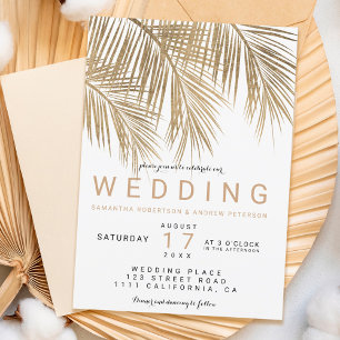 Modern faux gold palm tree elegant wedding invitation