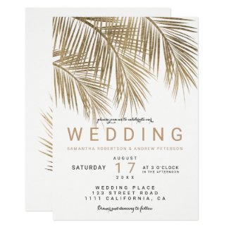 Modern faux gold palm tree elegant wedding invitation