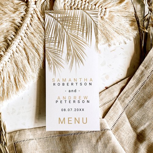 Modern faux gold palm tree elegant wedding menu
