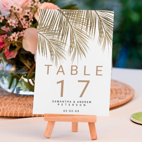 Modern faux gold palm tree elegant wedding table table number