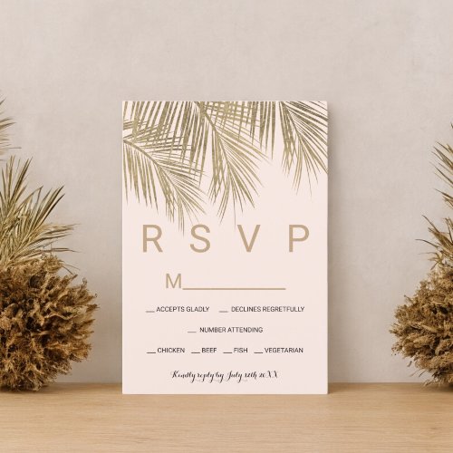 Modern faux gold palm tree pink RSVP wedding
