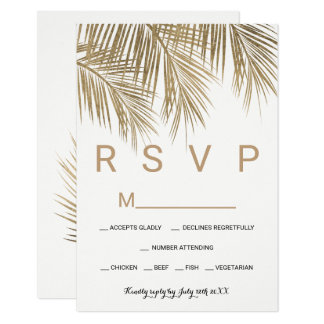 Modern faux gold palm tree RSVP wedding Card