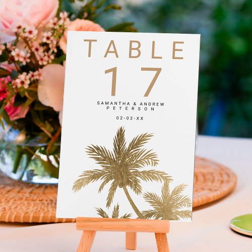 Modern faux gold palm trees elegant wedding table table number