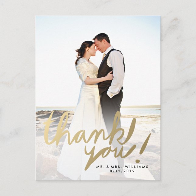 Modern Faux Gold Photo Thank You Postcard (Front)