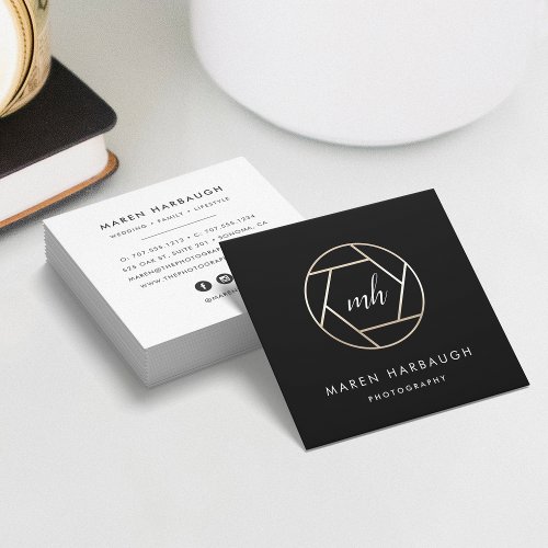 Modern Faux Gold Photographer Monogram Logo Square Business Card