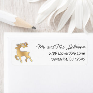 Modern Faux Gold Reindeer Return Address Label