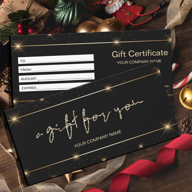 Modern Faux Gold Script Gift Certificate (#zazzlemade #giftcertificat #hairdresser #cosmetologist#salongiftcertificate#reward #blackgold)