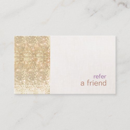 Modern FAUX Gold Sequins Refer A Friend Card Salon
