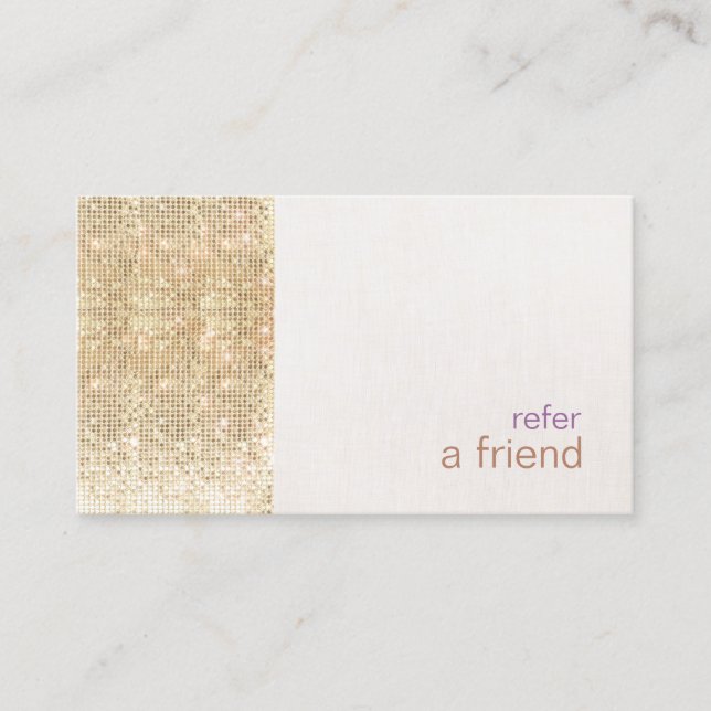 Modern FAUX Gold Sequins Refer A Friend Card Salon (Front)