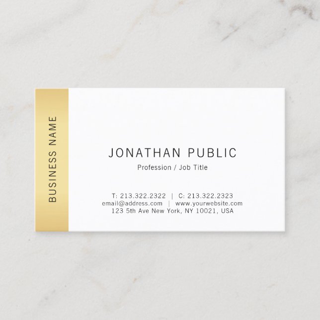 Modern Faux Gold Simple Template Professional Business Card (Front)