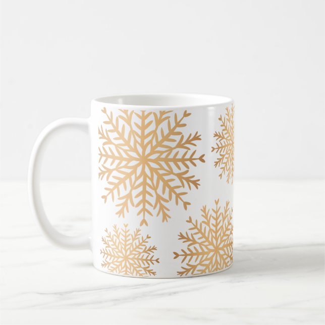 Modern Faux Gold Snowflake Pattern Coffee Mug (Left)