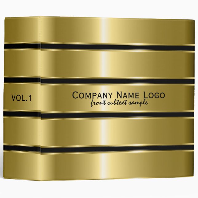 Modern Faux Gold Stripes Custom Black Background Binder (Front/Spine)