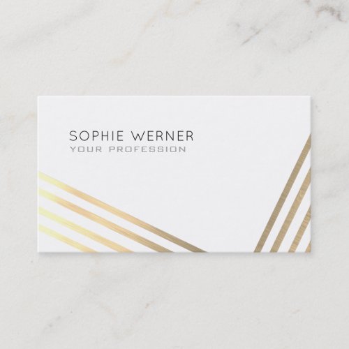 modern faux gold stripes on chic white business card