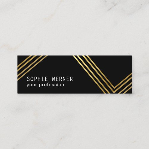 Modern Faux Gold Stripes on Elegant Black Mini Business Card