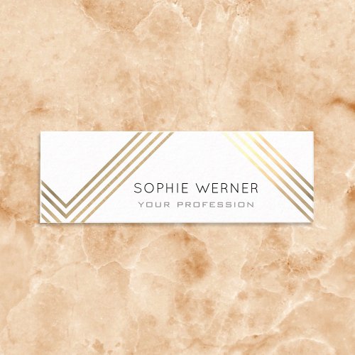 Modern faux gold stripes on elegant white mini business card