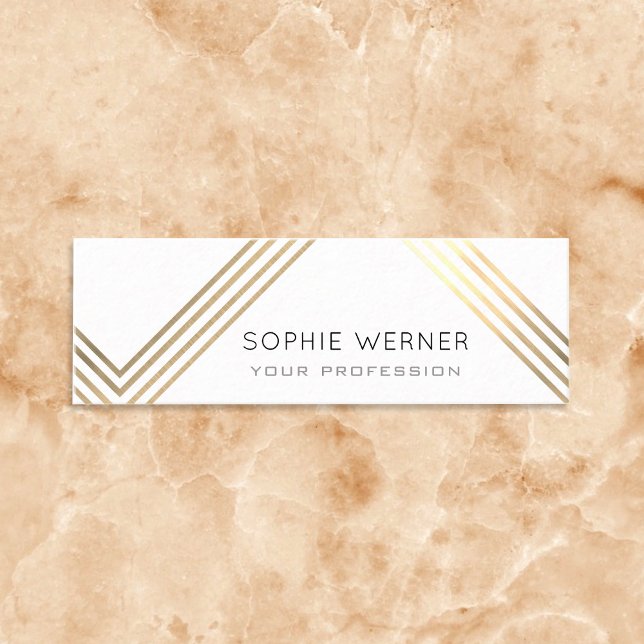 Modern faux gold stripes on elegant white mini business card (Creator Uploaded)