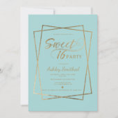 Modern faux gold typography blue Sweet 16 Invitation (Front)