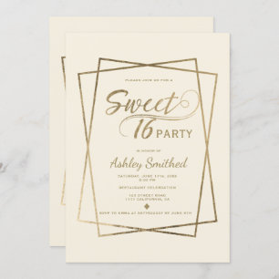Modern faux gold typography ivory Sweet 16 Invitation