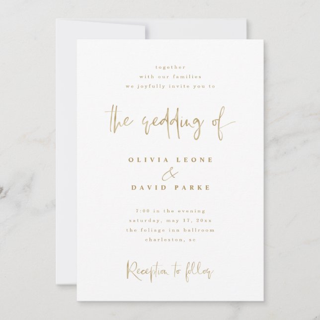 Modern Faux Gold Wedding Invitation (Front)