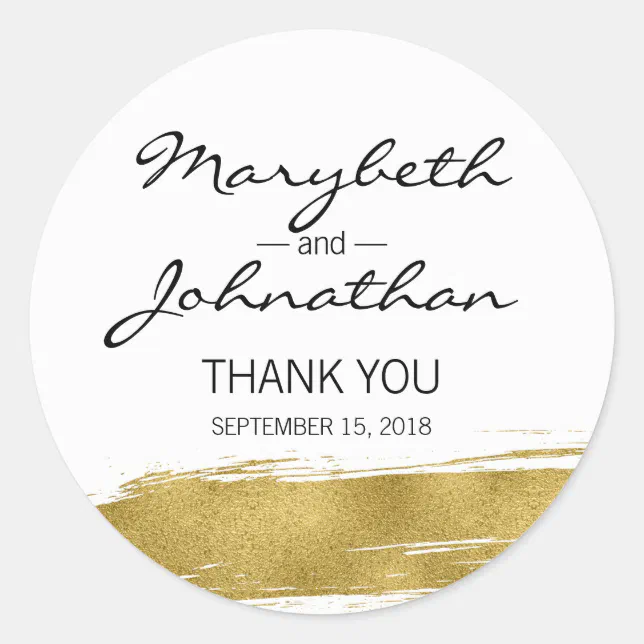 Modern Faux Gold Wedding Thank You Favor Sticker | Zazzle