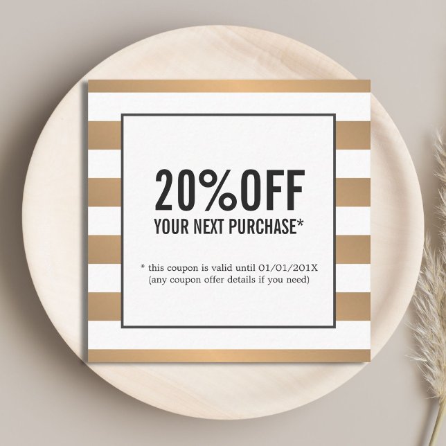 Modern Faux Gold White Stripes Beauty Salon Coupon (Creator Uploaded)