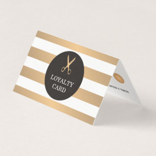 Modern Faux Gold White Stripes Hair Loyalty Card